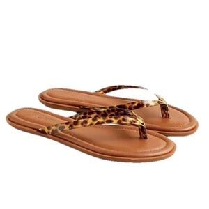 J Crew Sorrento Thong Sandal in Honey Tortoise Sz 7 Leather Thin Flip Flip Boho